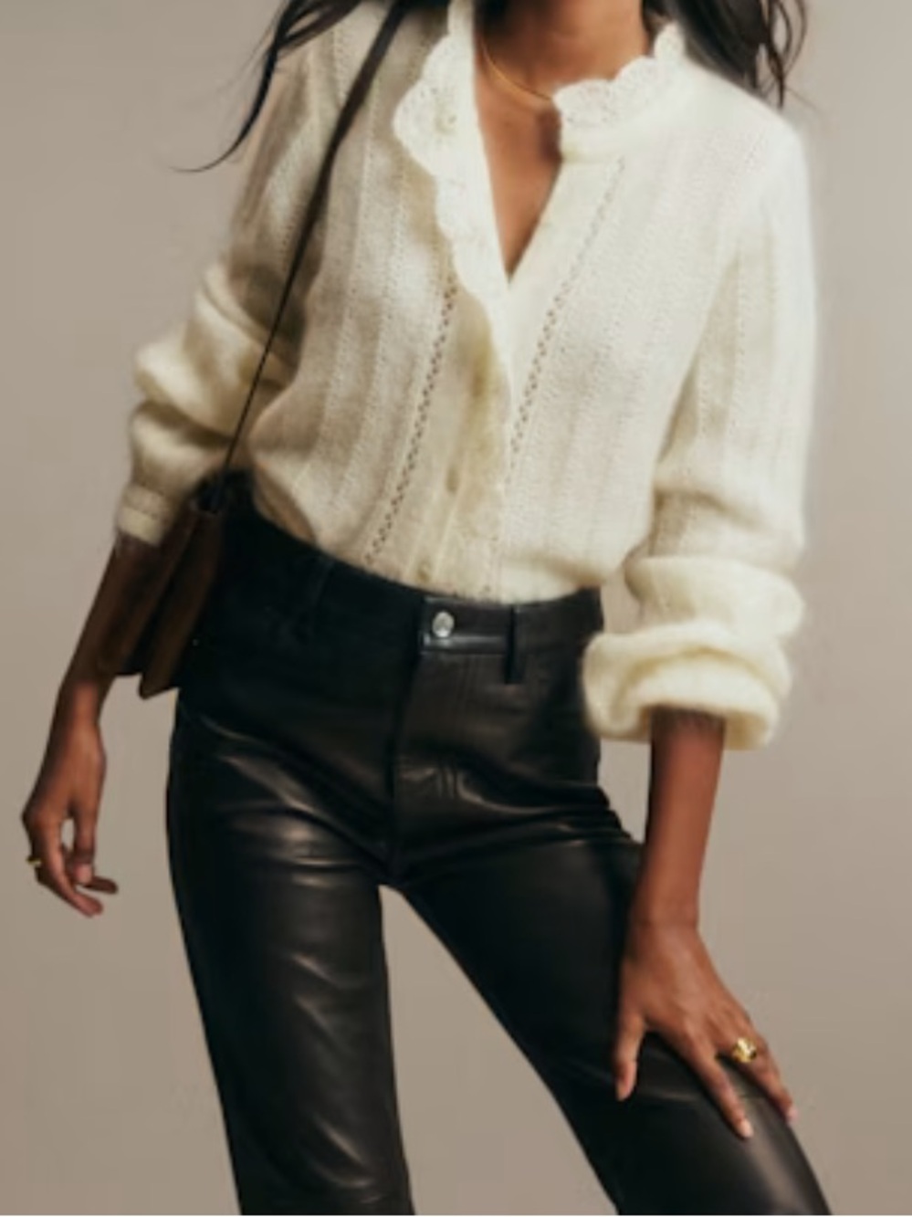 Sezane Ecru Adeline Women's Cardigan Sweater Size S Fuzzy